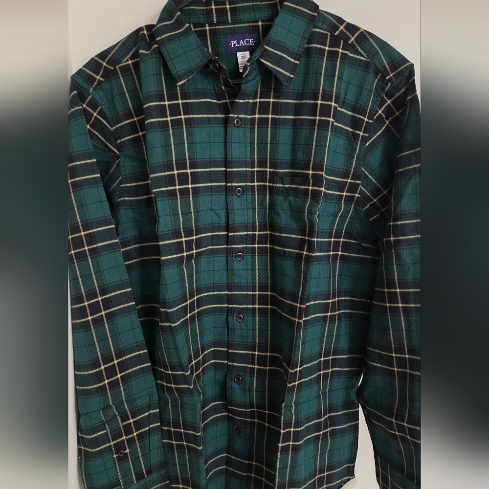 Green and Black Plaid Button-Up Shirt